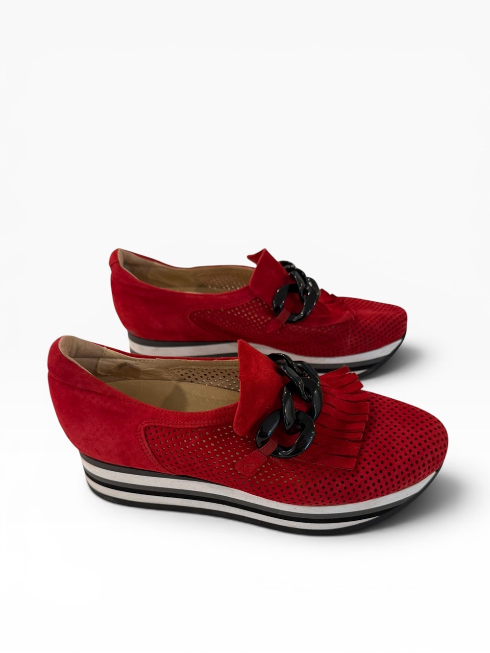 Softwaves Cadie red platform chain loafers